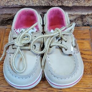 Sperry Top Sider Baby Boat Shoes Pink Leopard Print Size 2
